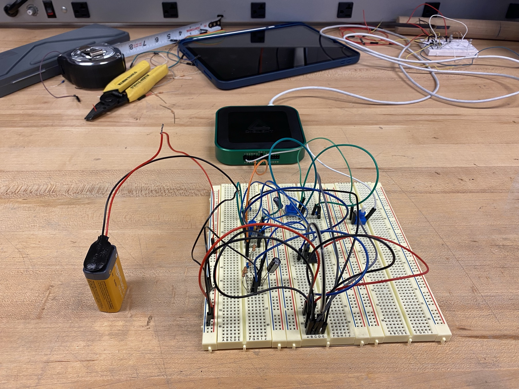 Breadboard build of the pedal circuit
