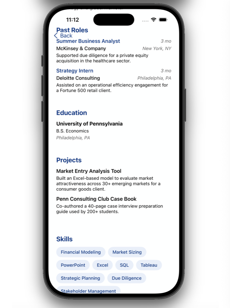 Thesio expanded profile showing education and bio