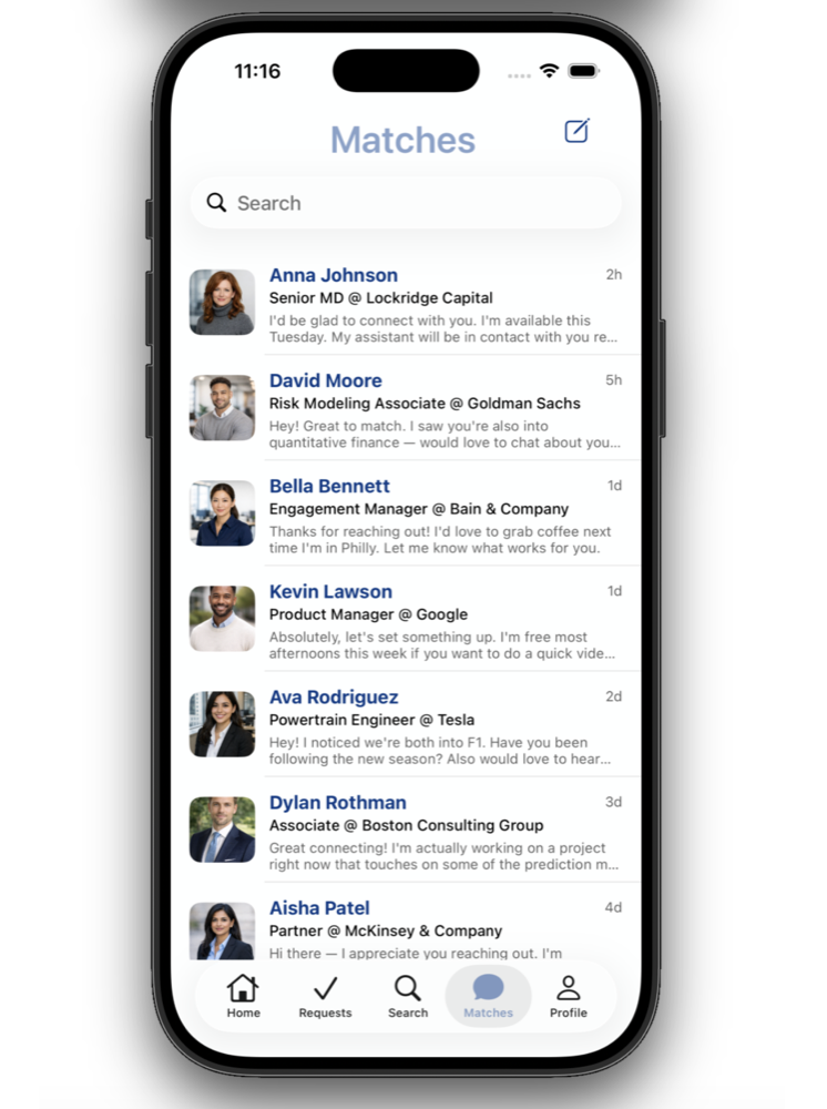 Thesio matches and messaging hub